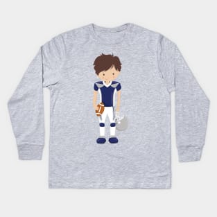 American Football, Brown Hair, Cute Boy, Rugby Kids Long Sleeve T-Shirt